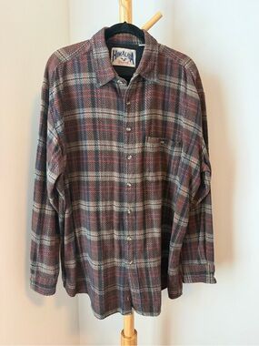 Himalaya Plaid Flannel Shirt Men’s Size 2XL 100% Cotton Red Brown Long Sleeve